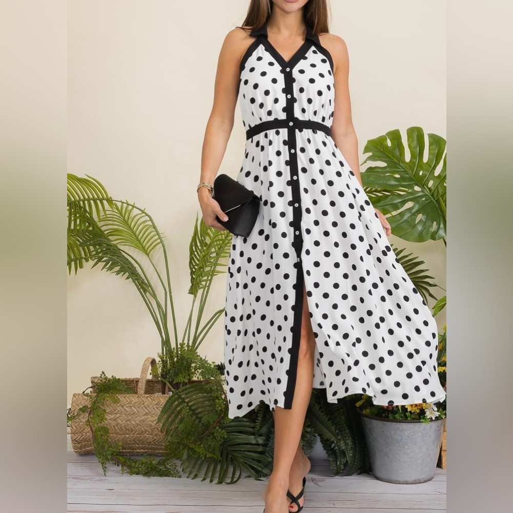 Polka Dot Halter Maxi Dress